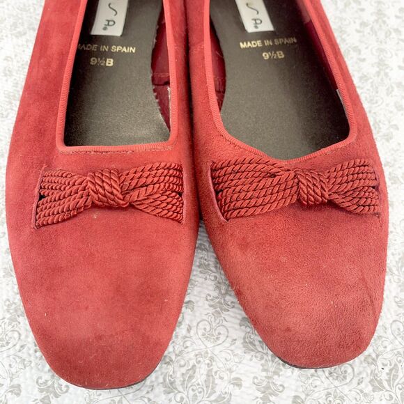 Vintage Unisa Womens Red Suede Flats Slip On Shoes Size 9.5B Roped Bow - Picture 8 of 16